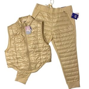 Stylish Beige Quilted Vest and Pants Set
